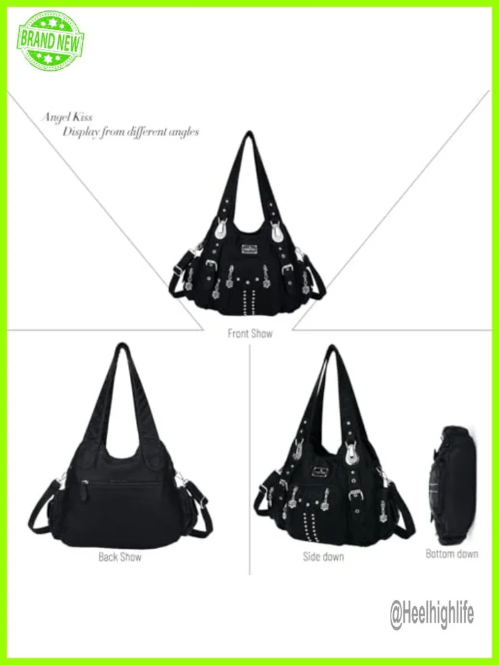 Washed PU Leather Large Hobo Bag with Multiple Pockets, Adjustable Strap